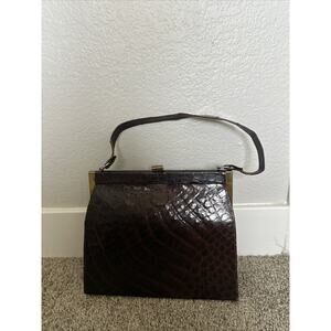 Vintage Genuine Alligator Crocodile Handbag Brown Medium